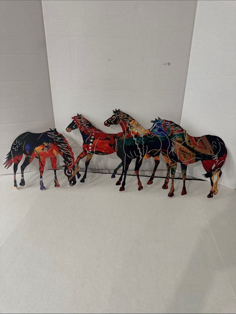 Metal Wall Hanging Painted Ponies plasma-cut solid steel home 4 horses colorful
